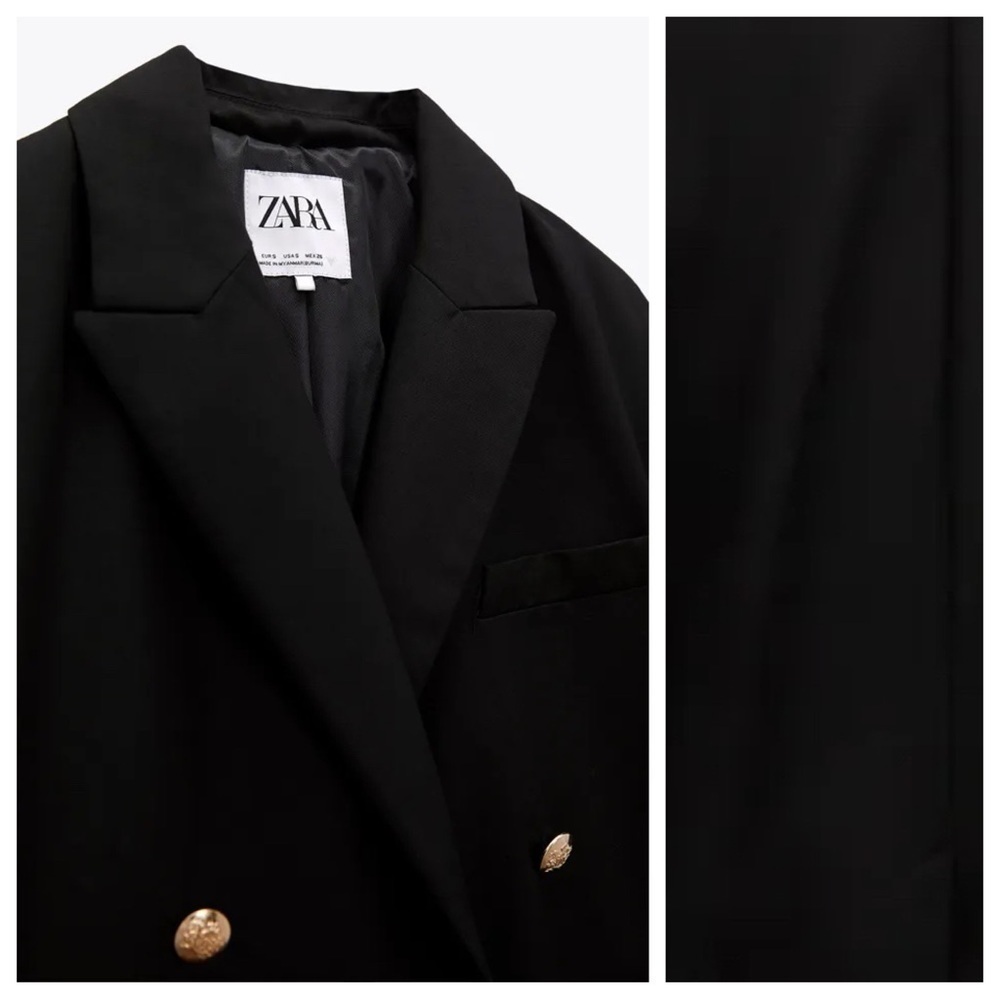 NWT. Zara Black Gold Buttons Straight Blazer. Size XS. - Picture 6 of 12